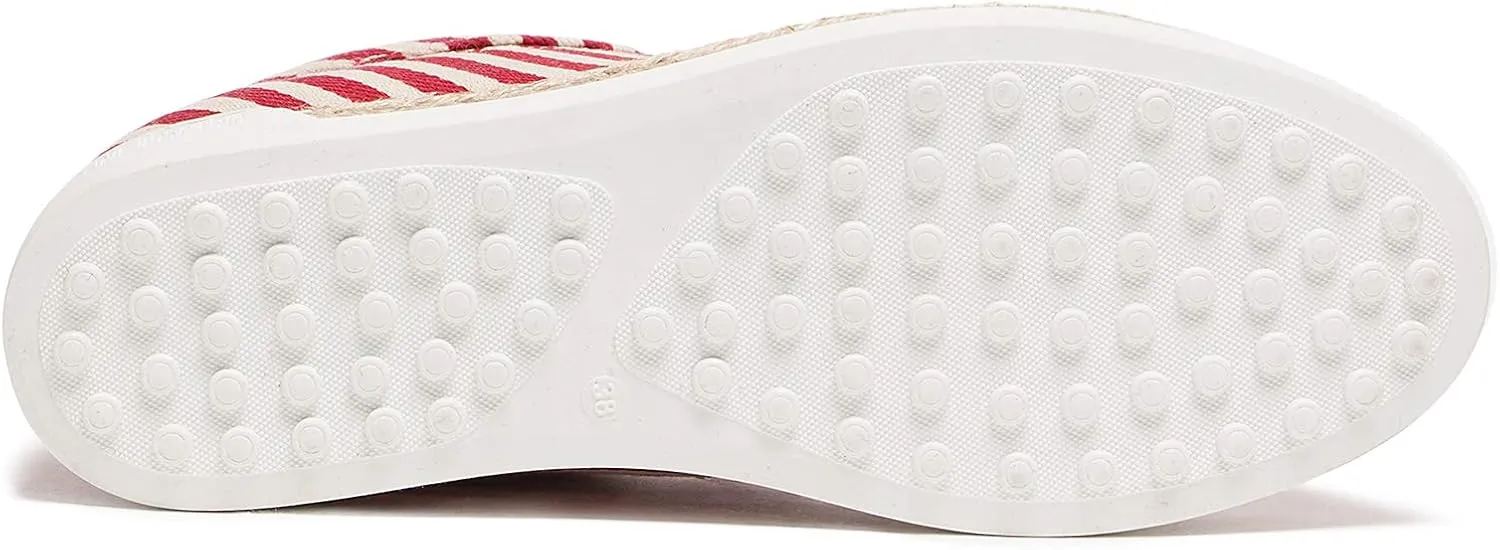 Love Moschino Red/White Striped Lace Up Espadrilles for Womens