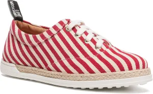 Love Moschino Red/White Striped Lace Up Espadrilles for Womens