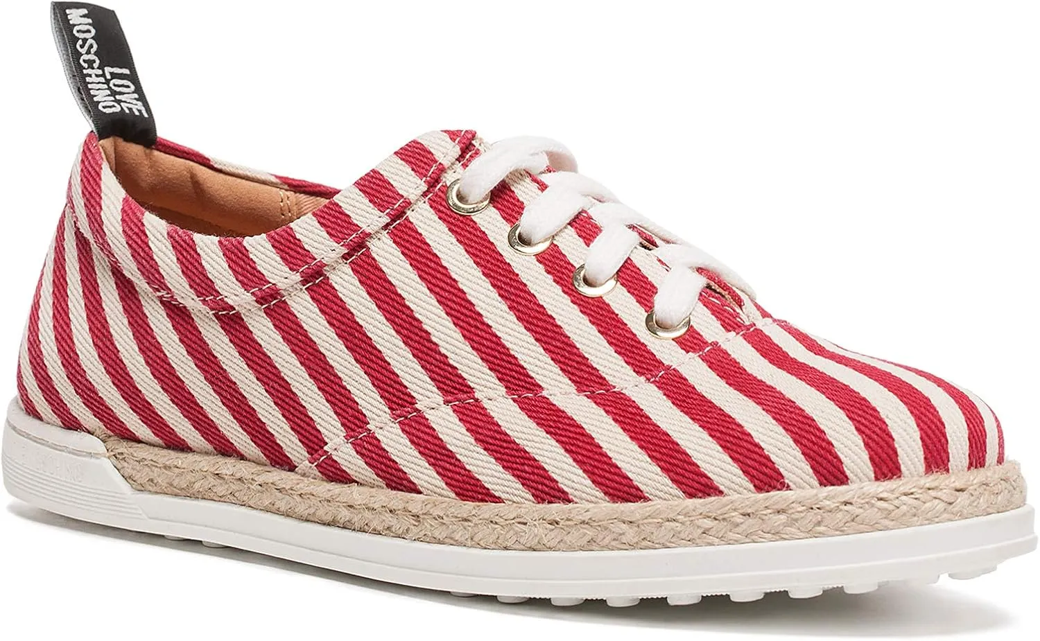Love Moschino Red/White Striped Lace Up Espadrilles for Womens