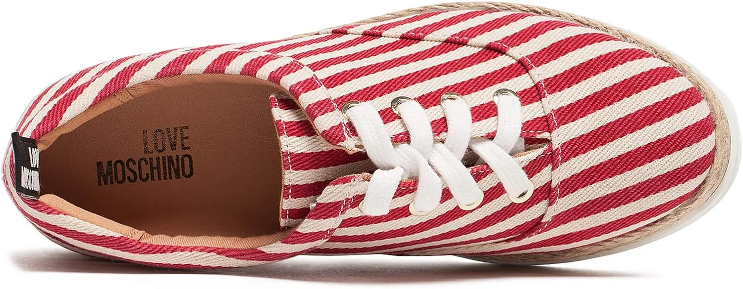 Love Moschino Red/White Striped Lace Up Espadrilles for Womens
