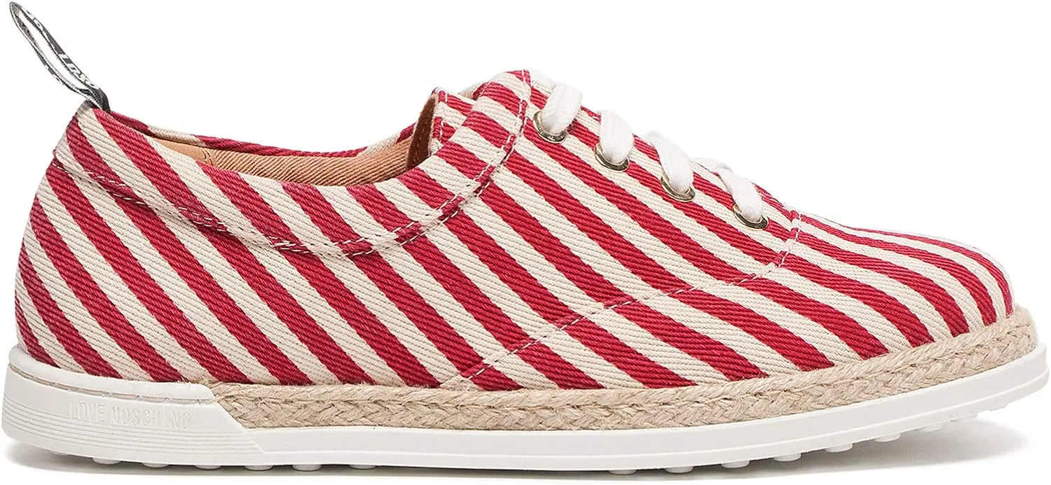 Love Moschino Red/White Striped Lace Up Espadrilles for Womens