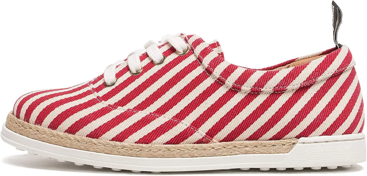 Love Moschino Red/White Striped Lace Up Espadrilles for Womens