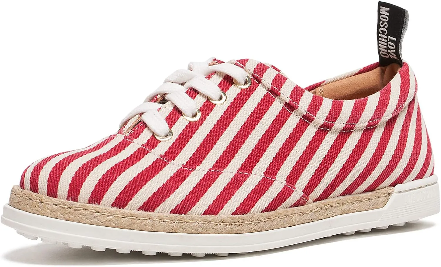 Love Moschino Red/White Striped Lace Up Espadrilles for Womens