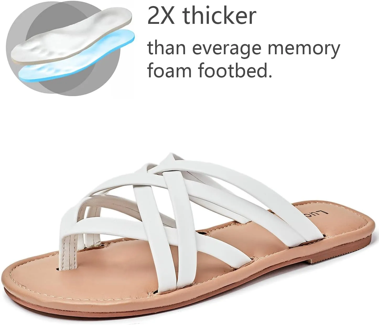 Luoika Women's Wide Width Flat Sandals, Flip Flop Slides Sandal Casual Strapy Sandal Slip on Summer Beach Shoes for Women.