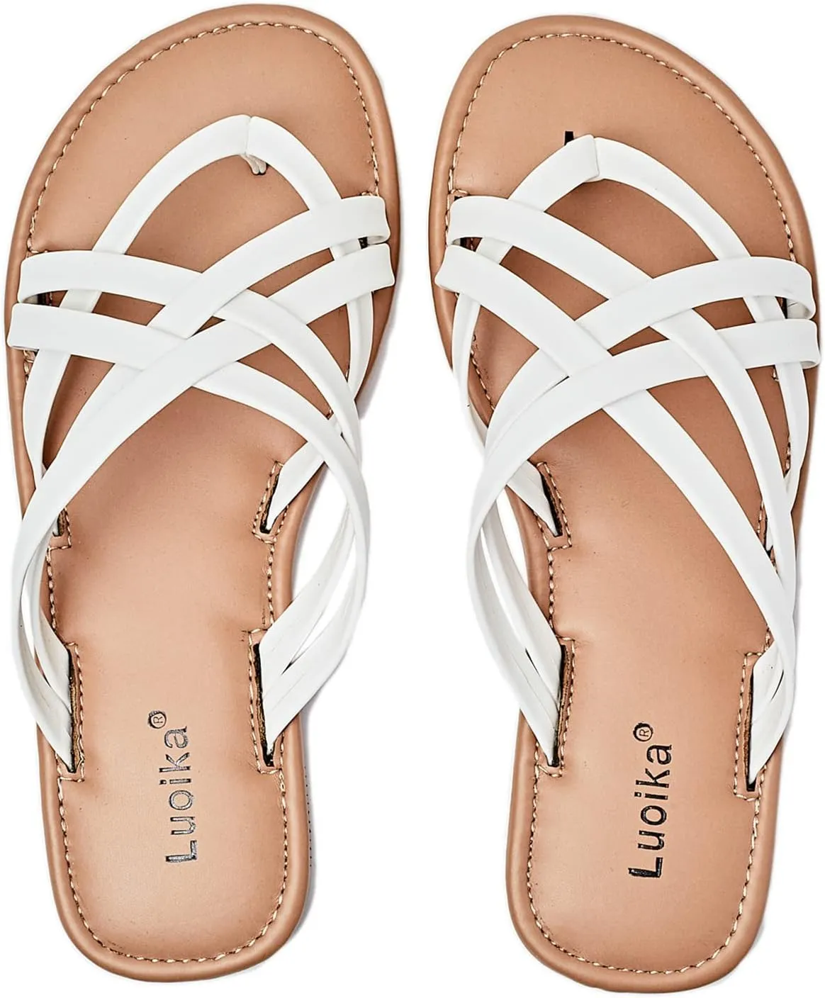 Luoika Women's Wide Width Flat Sandals, Flip Flop Slides Sandal Casual Strapy Sandal Slip on Summer Beach Shoes for Women.