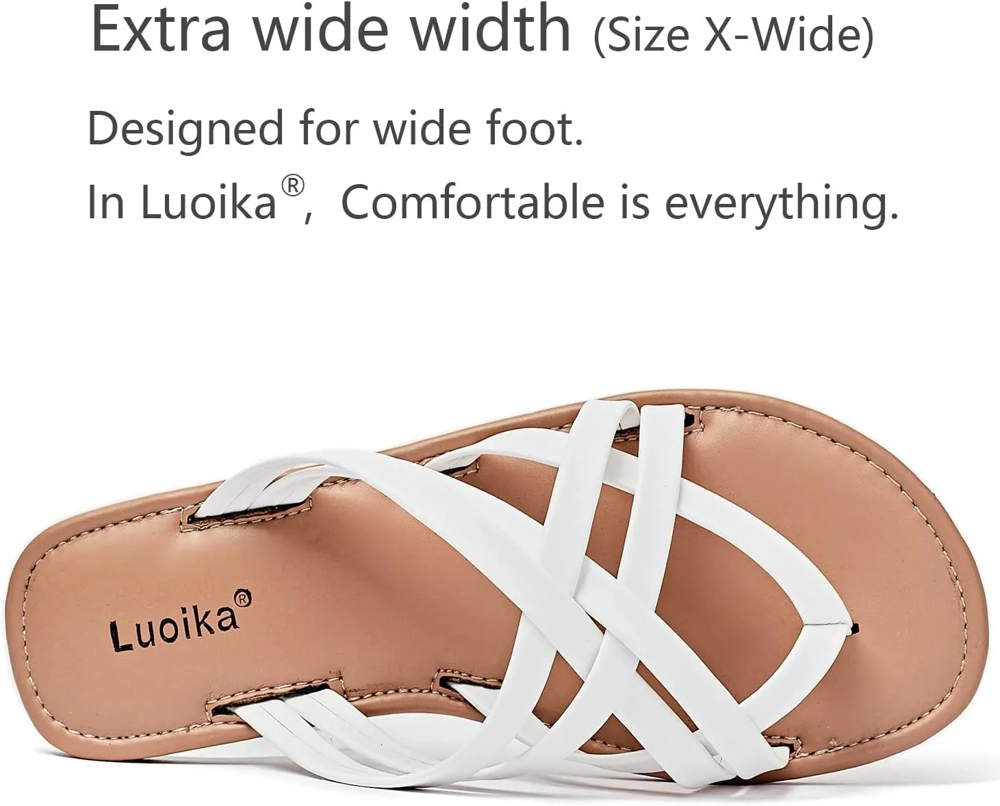 Luoika Women's Wide Width Flat Sandals, Flip Flop Slides Sandal Casual Strapy Sandal Slip on Summer Beach Shoes for Women.