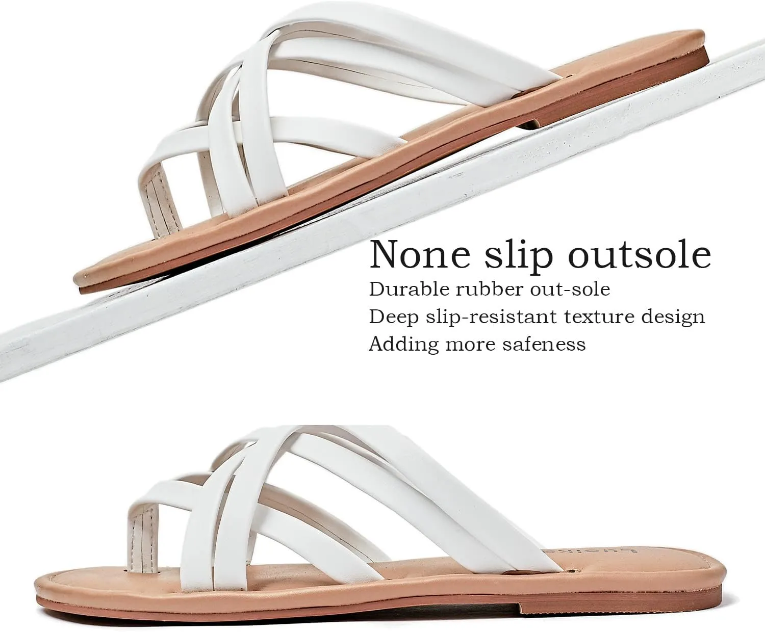 Luoika Women's Wide Width Flat Sandals, Flip Flop Slides Sandal Casual Strapy Sandal Slip on Summer Beach Shoes for Women.