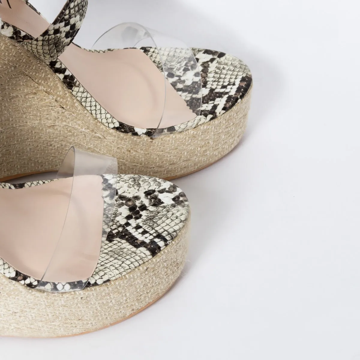 Malaya Beige Snake Lace Up Espadrille Wedge