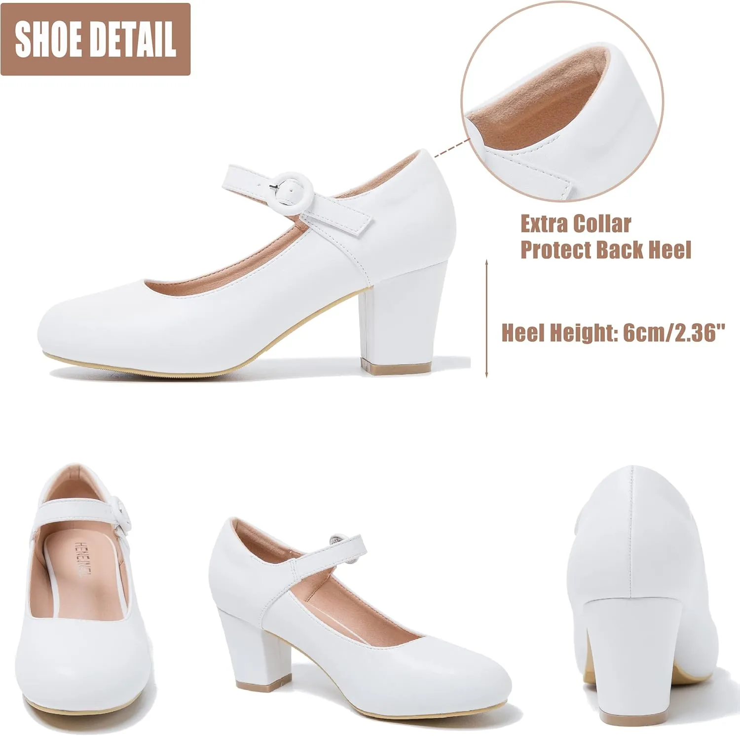 Mary Jane Shoes Women Chunky Heel Pumps Closed Round Toe Ankle Strap Block Heels Comfortable Work Wedding Dress Vintage 1920s Shoes