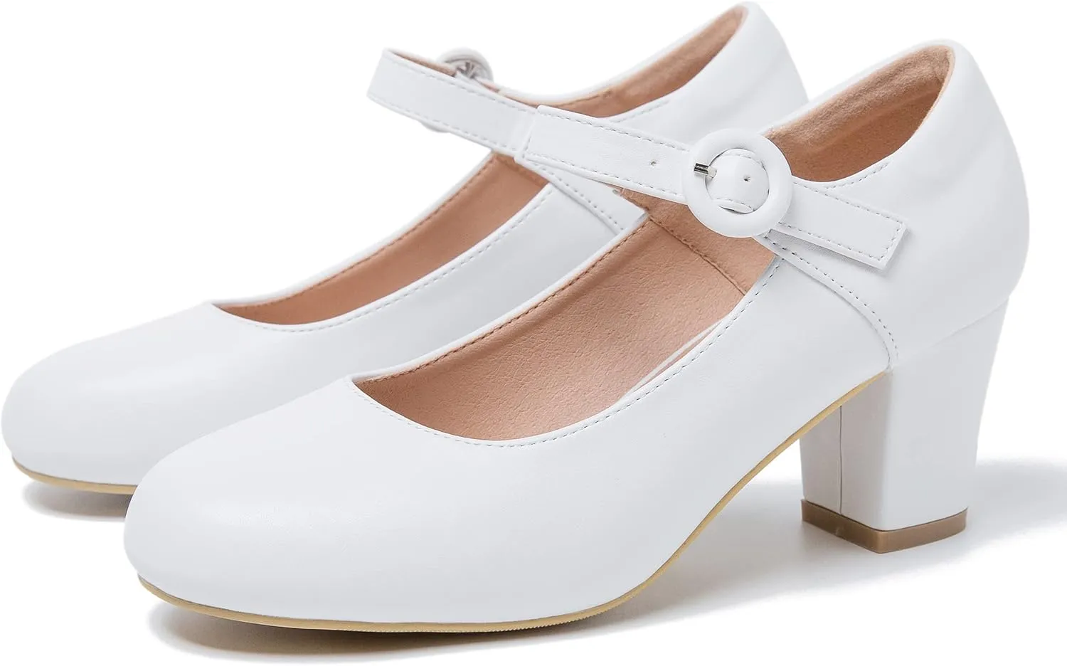 Mary Jane Shoes Women Chunky Heel Pumps Closed Round Toe Ankle Strap Block Heels Comfortable Work Wedding Dress Vintage 1920s Shoes
