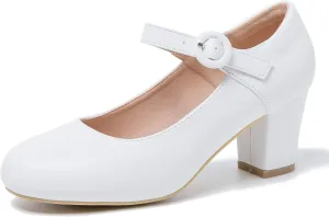 Mary Jane Shoes Women Chunky Heel Pumps Closed Round Toe Ankle Strap Block Heels Comfortable Work Wedding Dress Vintage 1920s Shoes