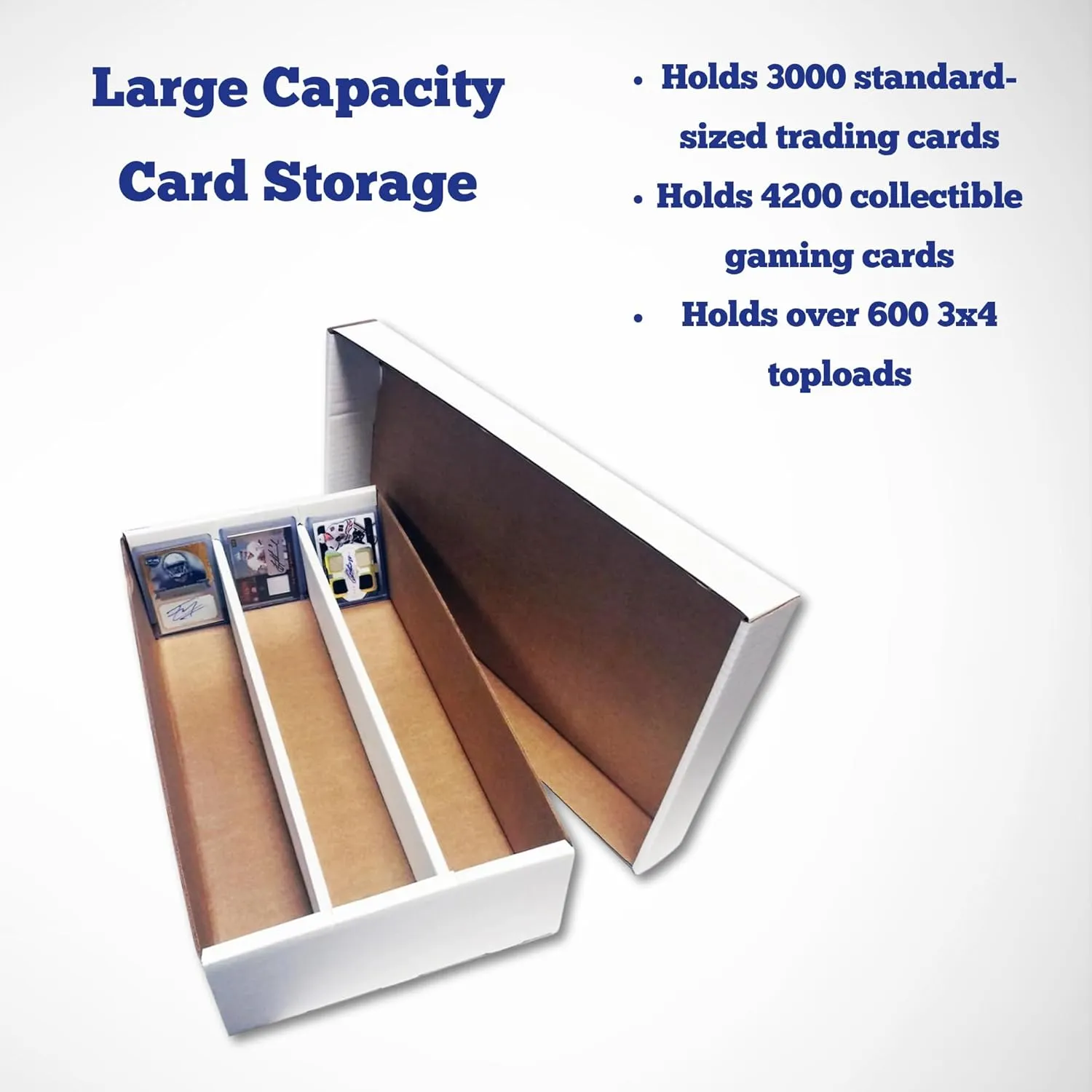 Max Protection (10) Super Shoe Box Card Storage - Durable 3 Row Toploader Card Storage Box - Made in USA with Premium Cardboard - Trading Card Organizer - Holds Toploaders for Safe Collection