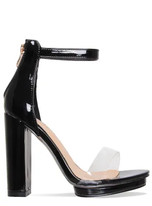 Meena Black Patent Clear Platform Block Heels