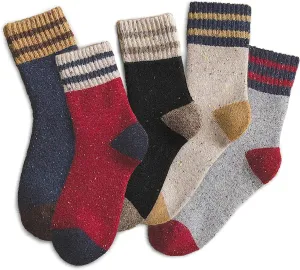 Meloday Thick Wool Vintage Classic Hiking Crew Socks for Women Soft and Comfortable - 5 Pairs Per Pack