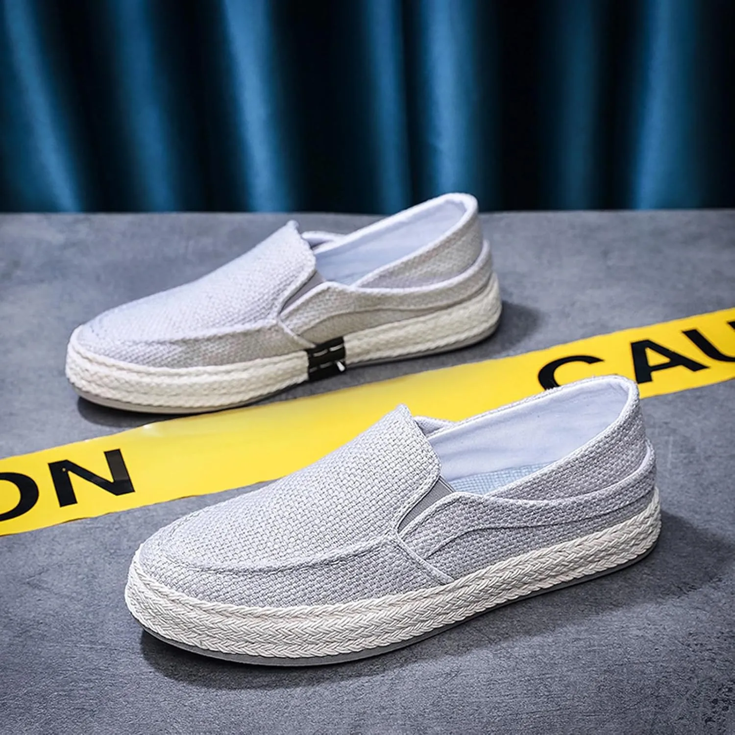 Men's Canvas Linen Comfortable Loafers Lightweight Breathable Non-Slip Slip On Round Toe Casual Flat Espadrilles for Walking Driving