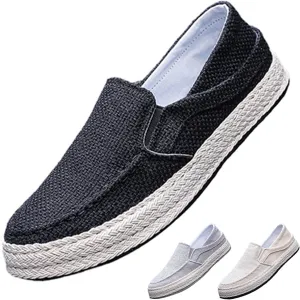 Men's Canvas Linen Comfortable Loafers Lightweight Breathable Non-Slip Slip On Round Toe Casual Flat Espadrilles for Walking Driving