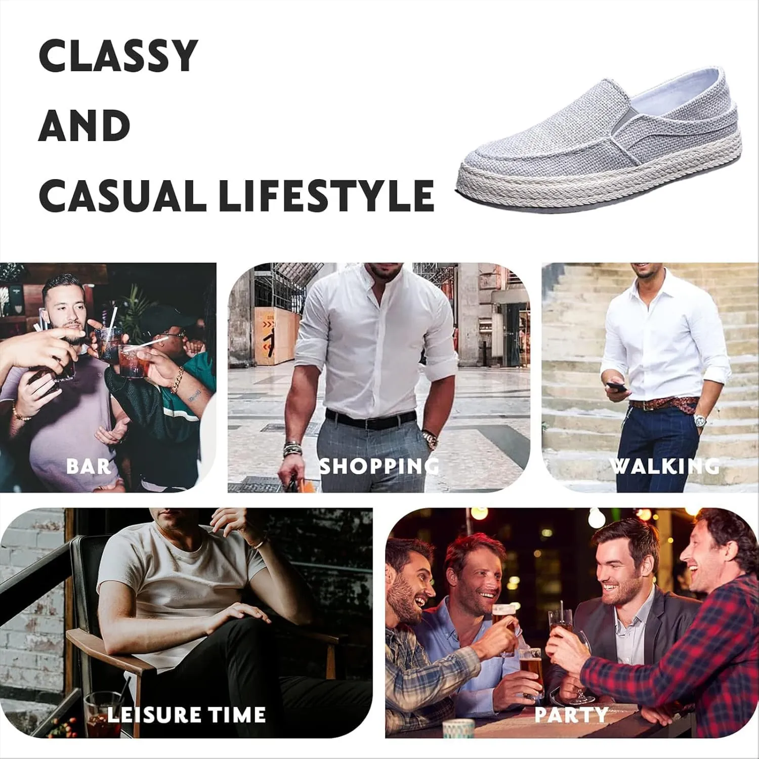 Men's Canvas Linen Comfortable Loafers Lightweight Breathable Non-Slip Slip On Round Toe Casual Flat Espadrilles for Walking Driving