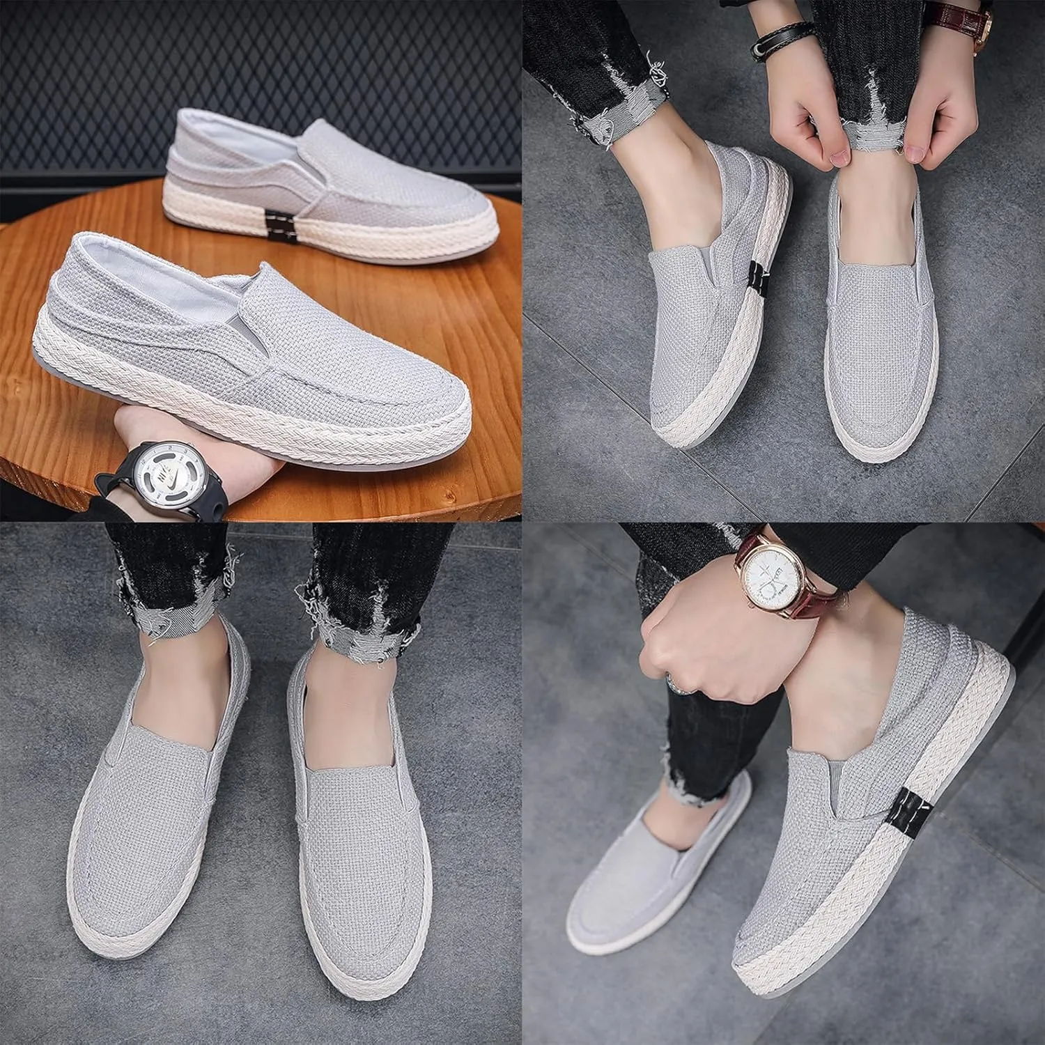 Men's Canvas Linen Comfortable Loafers Lightweight Breathable Non-Slip Slip On Round Toe Casual Flat Espadrilles for Walking Driving