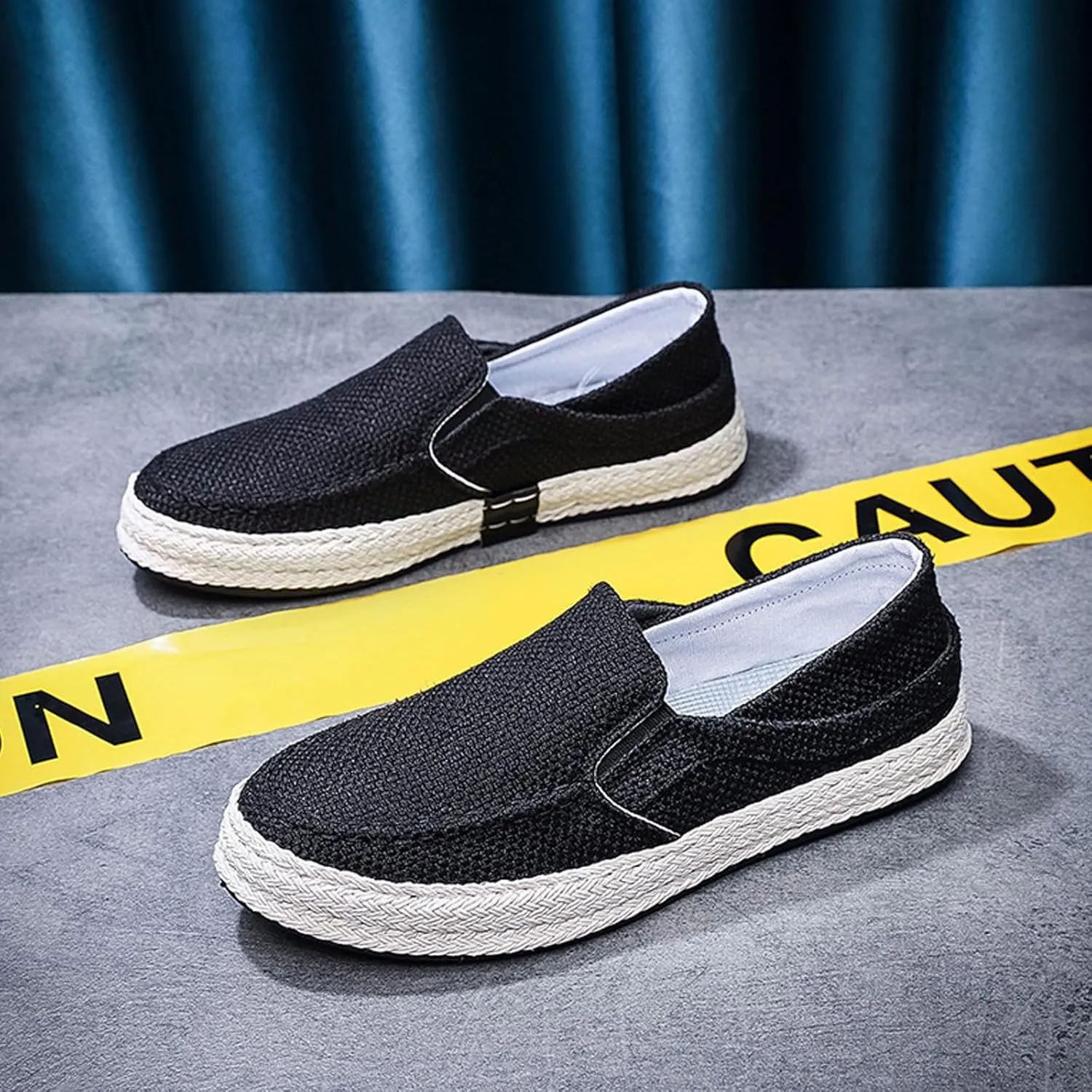 Men's Canvas Linen Comfortable Loafers Lightweight Breathable Non-Slip Slip On Round Toe Casual Flat Espadrilles for Walking Driving