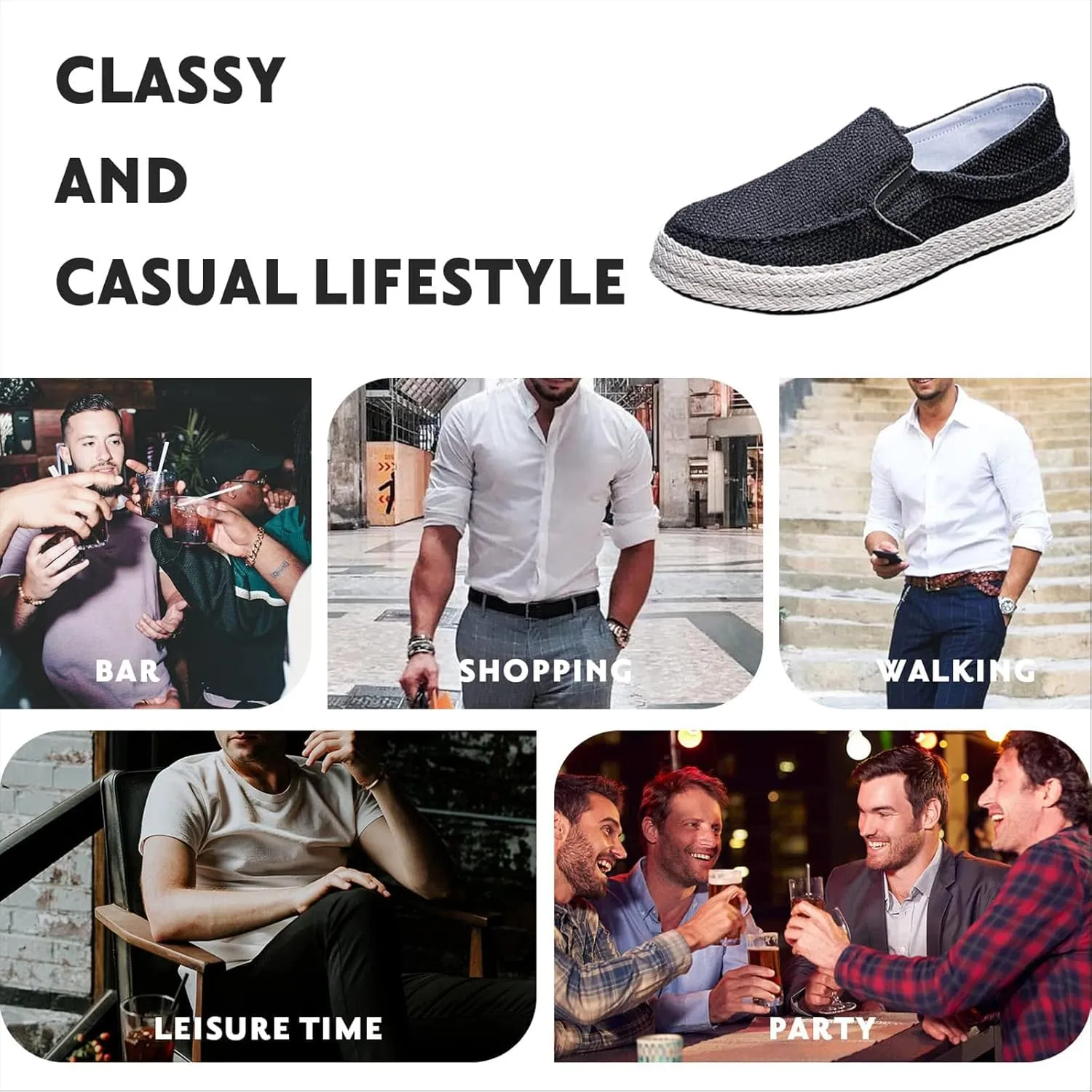 Men's Canvas Linen Comfortable Loafers Lightweight Breathable Non-Slip Slip On Round Toe Casual Flat Espadrilles for Walking Driving