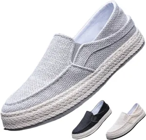 Men's Canvas Linen Comfortable Loafers Lightweight Breathable Non-Slip Slip On Round Toe Casual Flat Espadrilles for Walking Driving