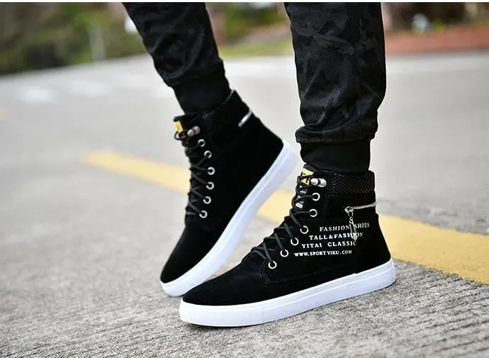 Men's Fashion Sneakers High-top Canvas Shoes, Skateboard Shoes Comfortable Casual Walking Shoes