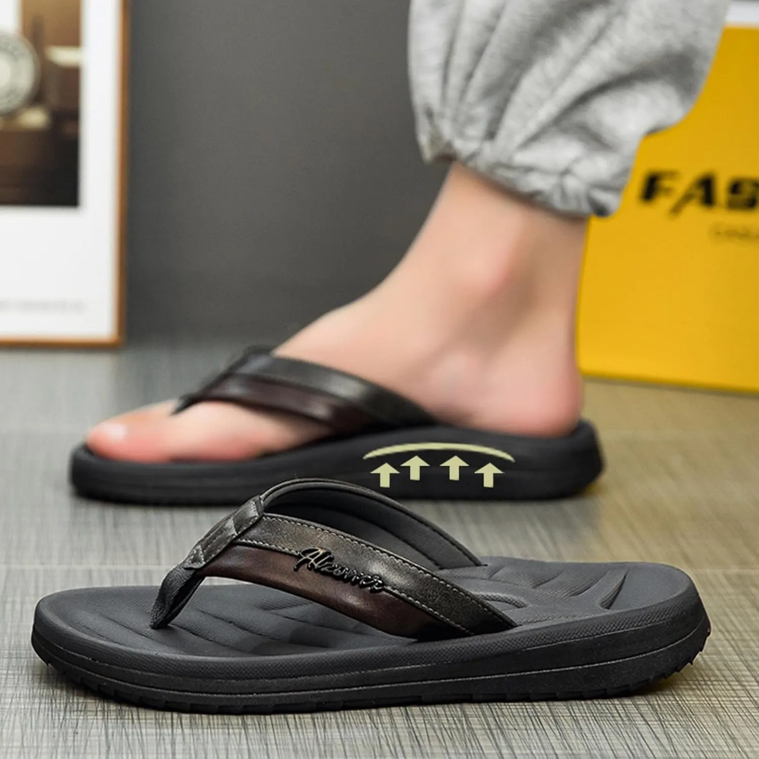 Men's Flip Flop with Arch Support Comfort Beach Thong Sandals Lightweight Non Slip Sole Durable Walking Summer Orthotic Slipppers Indoor and Outdoor