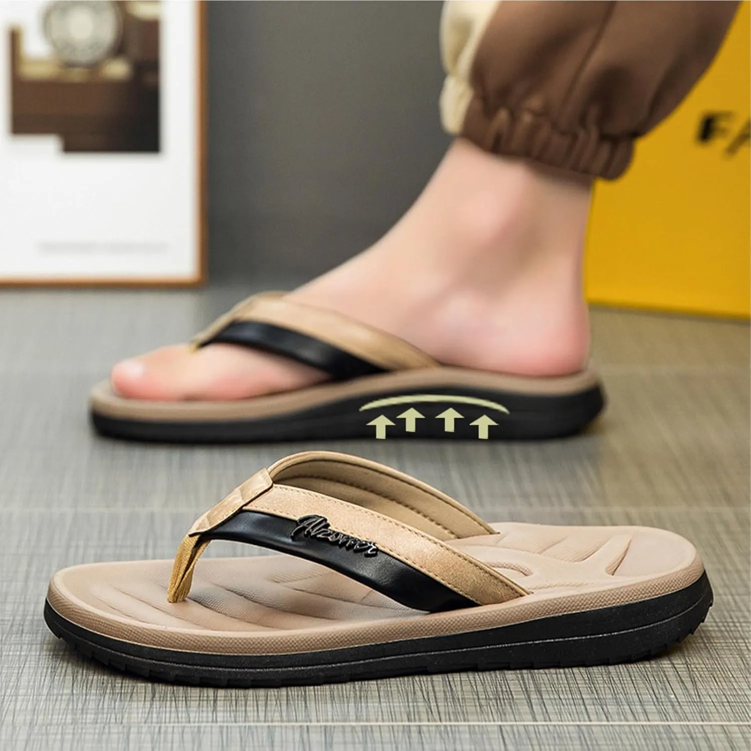 Men's Flip Flop with Arch Support Comfort Beach Thong Sandals Lightweight Non Slip Sole Durable Walking Summer Orthotic Slipppers Indoor and Outdoor