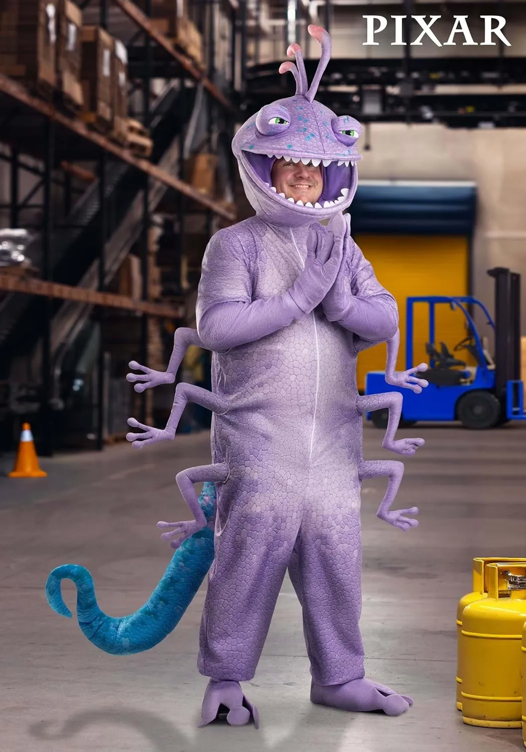 Mens Plus Size Disney & Pixar Monsters Inc Randall Costume | Halloween Outfit with Jumpsuit, Mask, Gloves, Shoe Covers