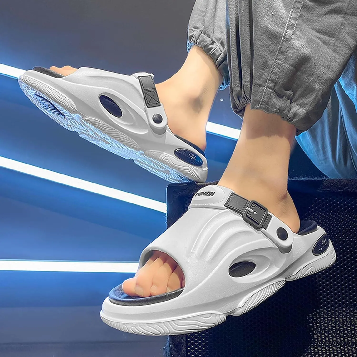 Men's Shallow Mouth Wide Casual Garden Shoes, Comfortable Swimming Pool Walking Shoes, Classic Lightweight Comfortable Beach Wading Shoes