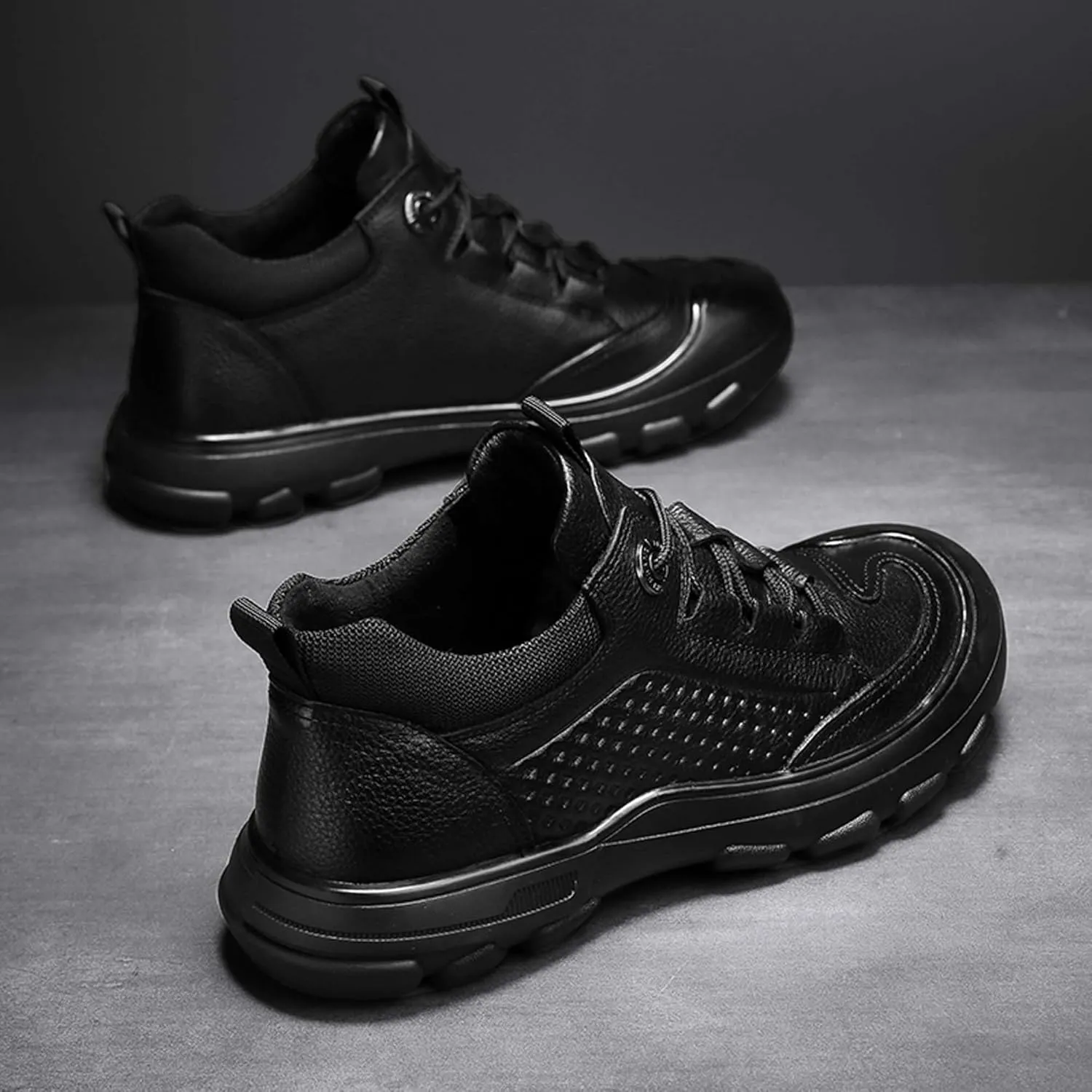 Men's Walking Shoes Outdoor Non-slip Climbing Shoes Cowhide Waterproof Cross-country Travel Shoes Fashion Lace-up Casual Sneakers Classic Business Office Shoes