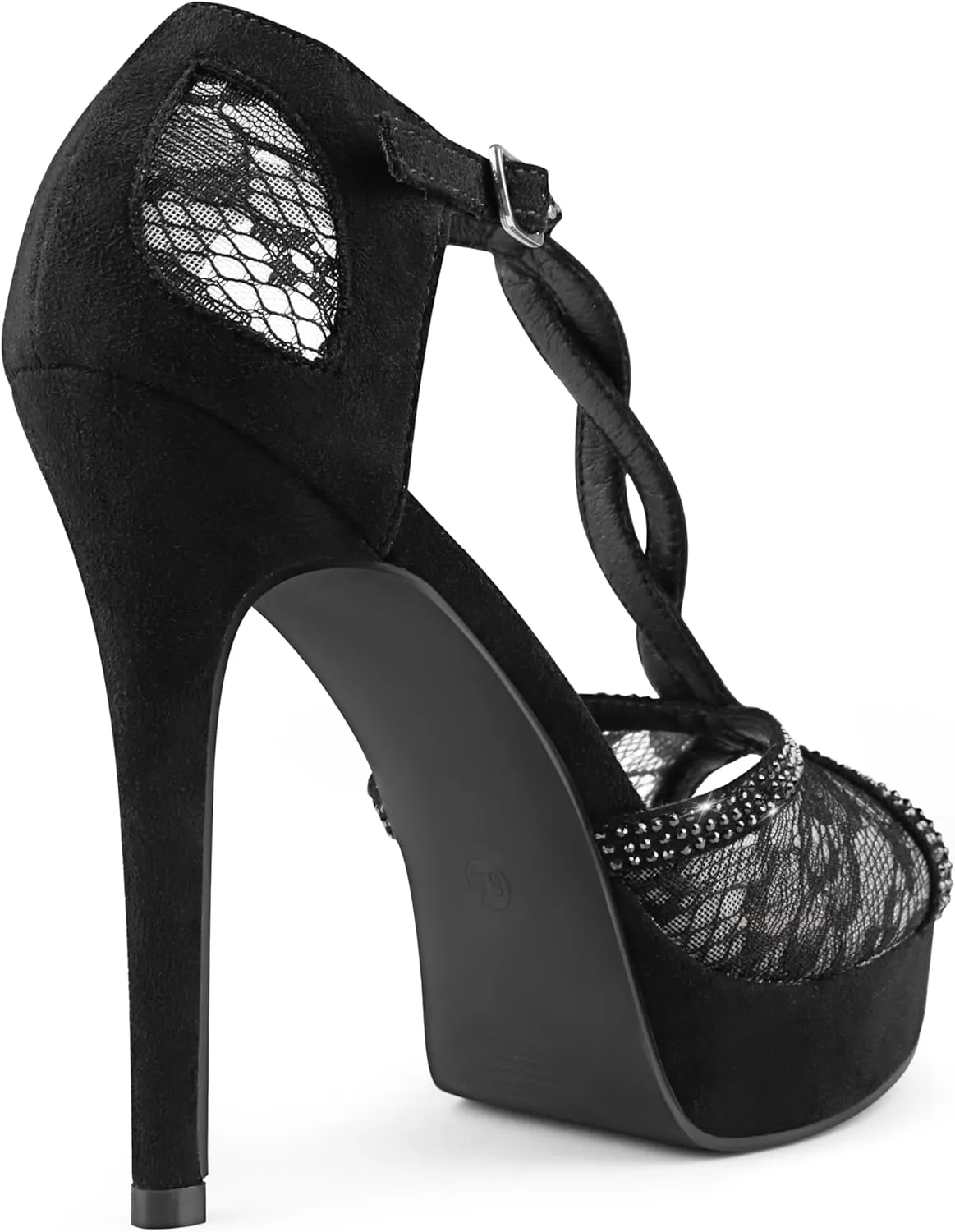 MEROMOTE Women's Peep Toe Platform 5 inch Stiletto Heels Ankle Strap Lace Heels Sexy Prom Shoes