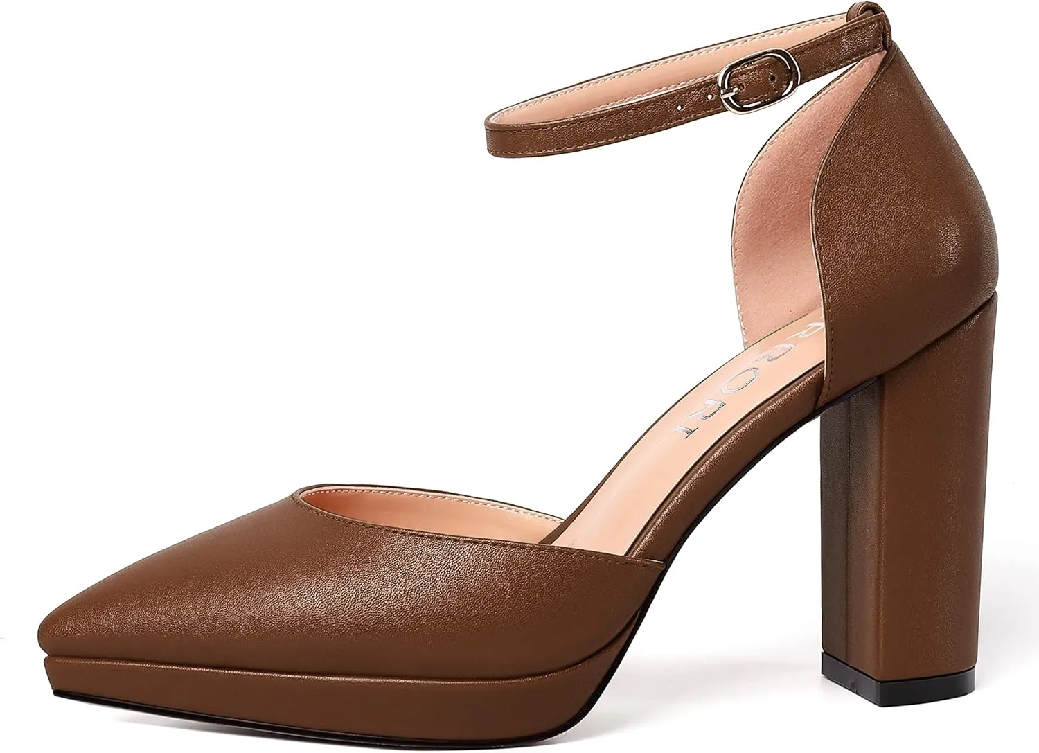 MERRORI Womens Ankle Strap Matte Dress Pointed Toe Evening Buckle Platform Chunky High Heel Pumps Shoes 4 Inch