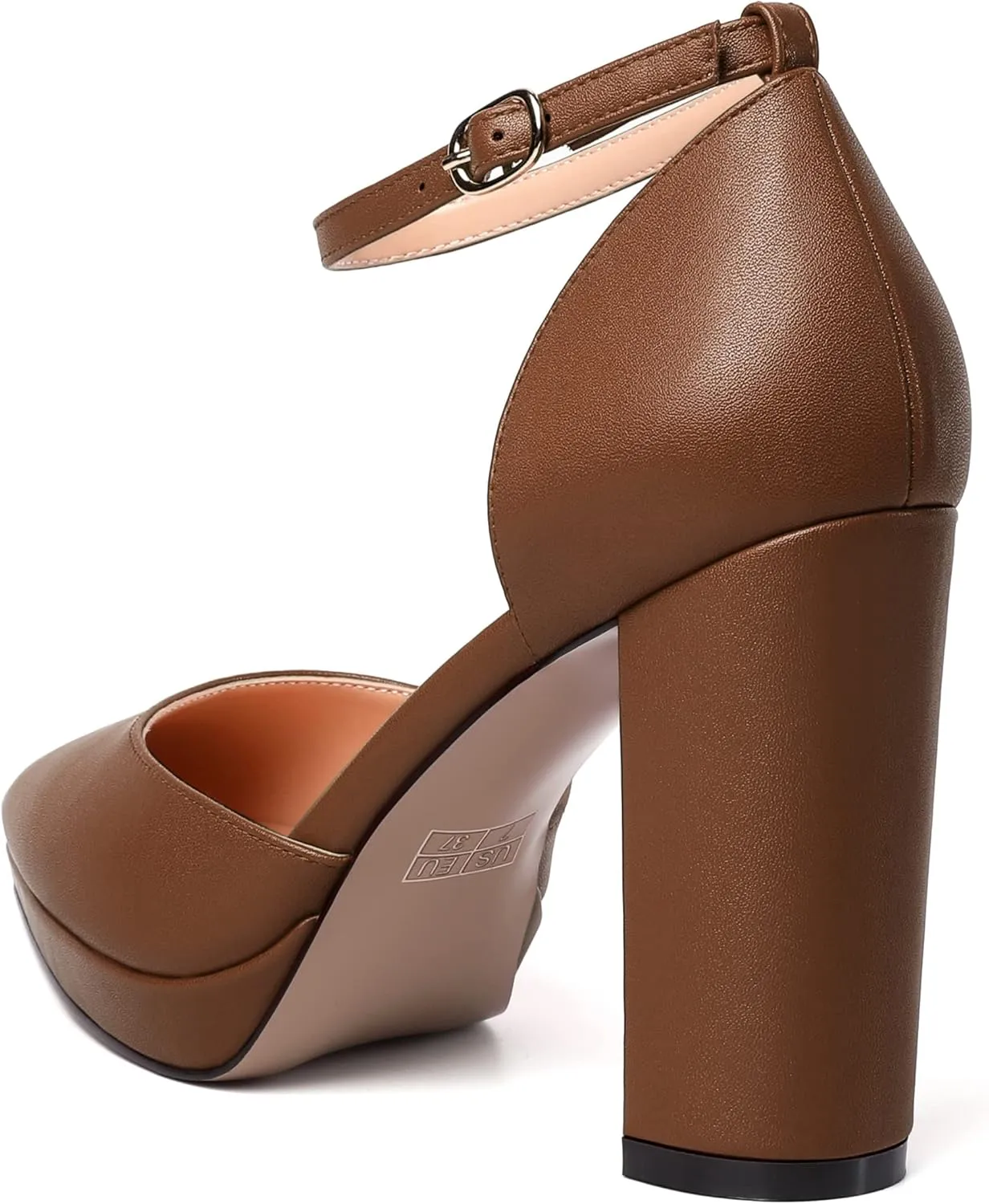 MERRORI Womens Ankle Strap Matte Dress Pointed Toe Evening Buckle Platform Chunky High Heel Pumps Shoes 4 Inch