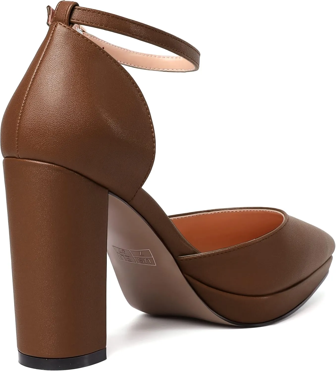MERRORI Womens Ankle Strap Matte Dress Pointed Toe Evening Buckle Platform Chunky High Heel Pumps Shoes 4 Inch