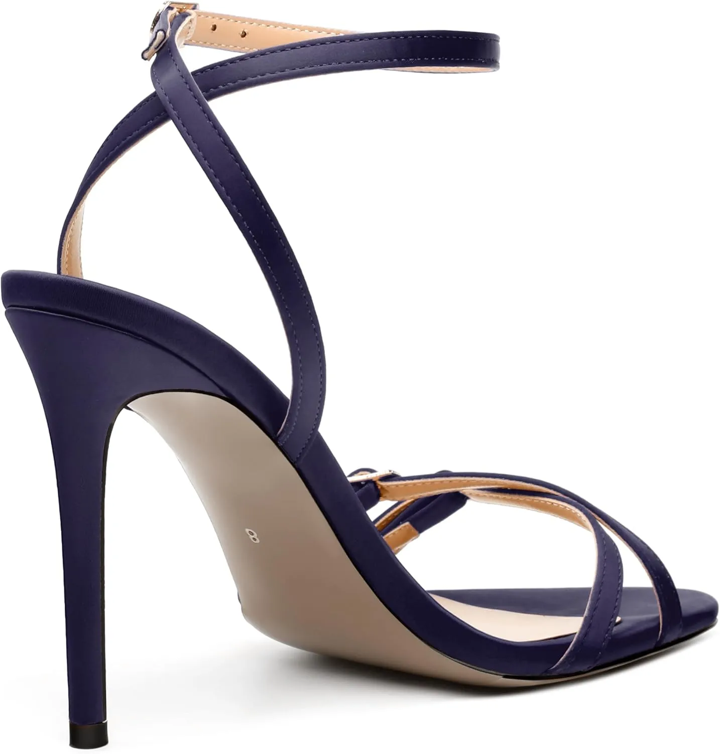 MERRORI Women's High Stiletto Slingback Buckle Heels Open Round Toe Ankle Strap Sexy Comfortable Satin Sandals Wedding Bridal Evening Prom Party Dress Shoes