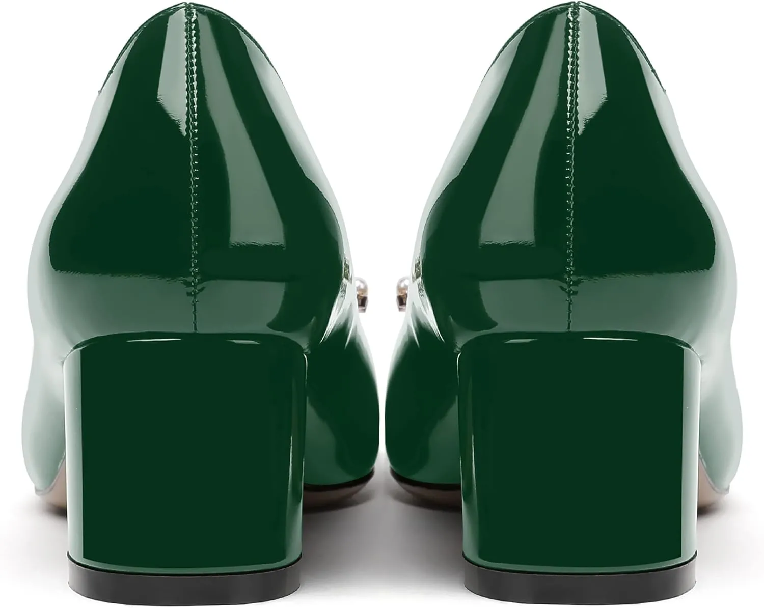 MERRORI Women's Patent Pointed Toe Block Solid Pearl Bow Slip On Block Low Heel Pumps Shoes 2 Inch