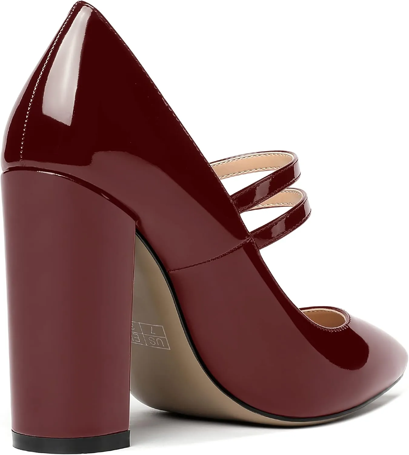 MERRORI Women's Solid Adjustable Strap Dress Dating Buckle Patent Pointed Toe Block High Heel Pumps Shoes 4 Inch