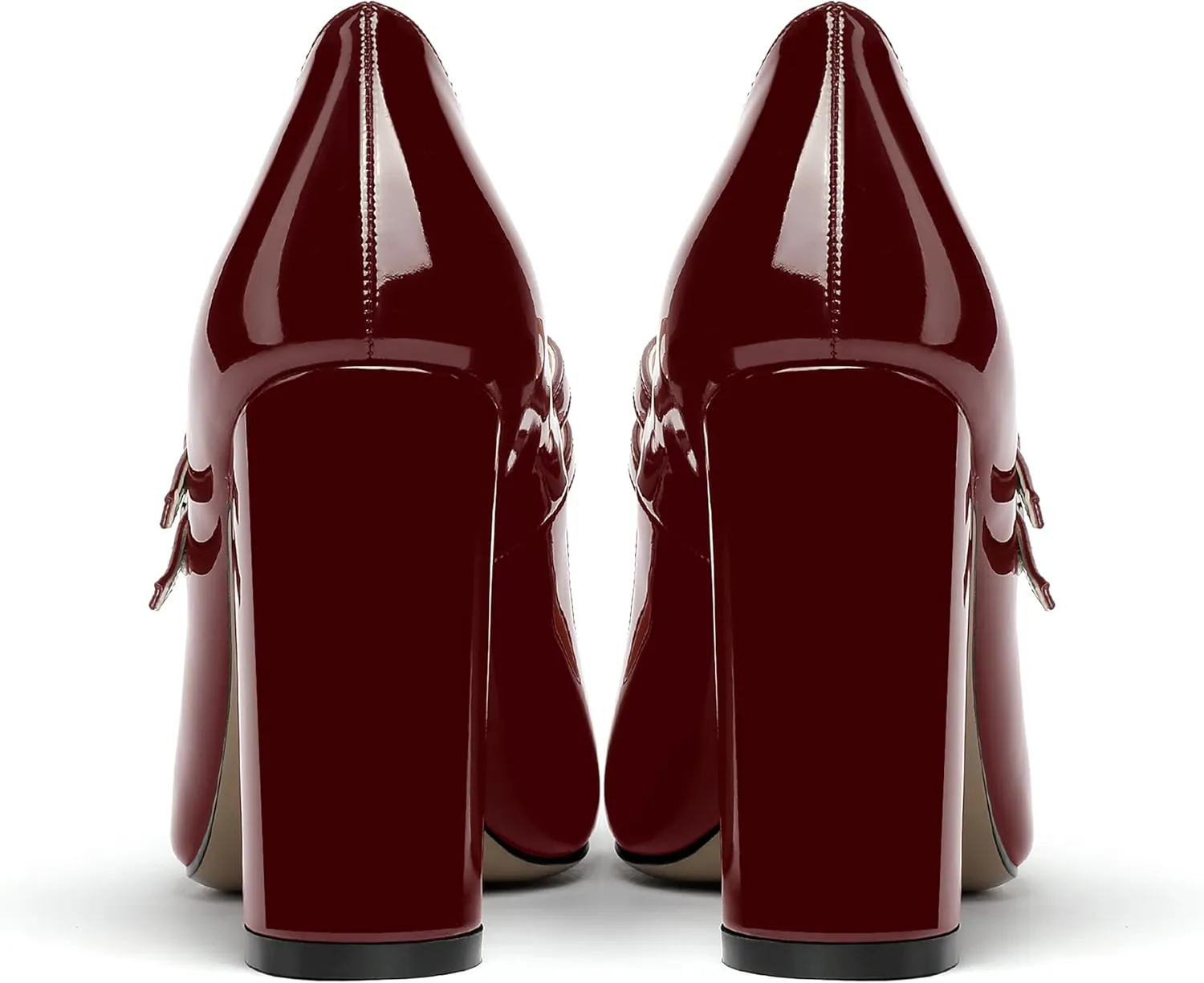 MERRORI Women's Solid Adjustable Strap Dress Dating Buckle Patent Pointed Toe Block High Heel Pumps Shoes 4 Inch