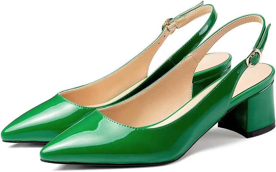 Mettesally Block Heel Slingback Pumps for Women 2 Inches Low Heel Comfortable