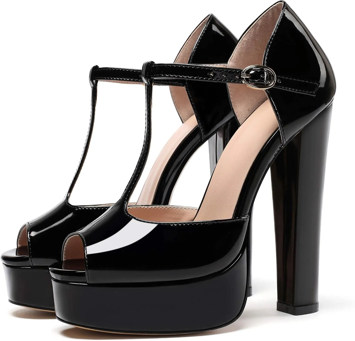 Mettesally Women's Platform Chunky High Heels T-strap Peep Toe Sandals Dress Fashion Office Shoes