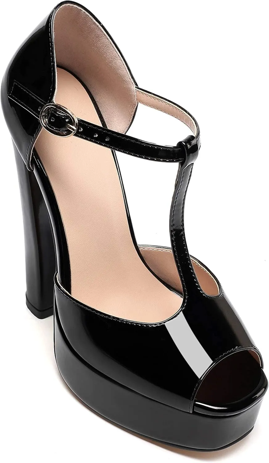 Mettesally Women's Platform Chunky High Heels T-strap Peep Toe Sandals Dress Fashion Office Shoes