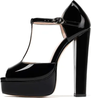 Mettesally Women's Platform Chunky High Heels T-strap Peep Toe Sandals Dress Fashion Office Shoes