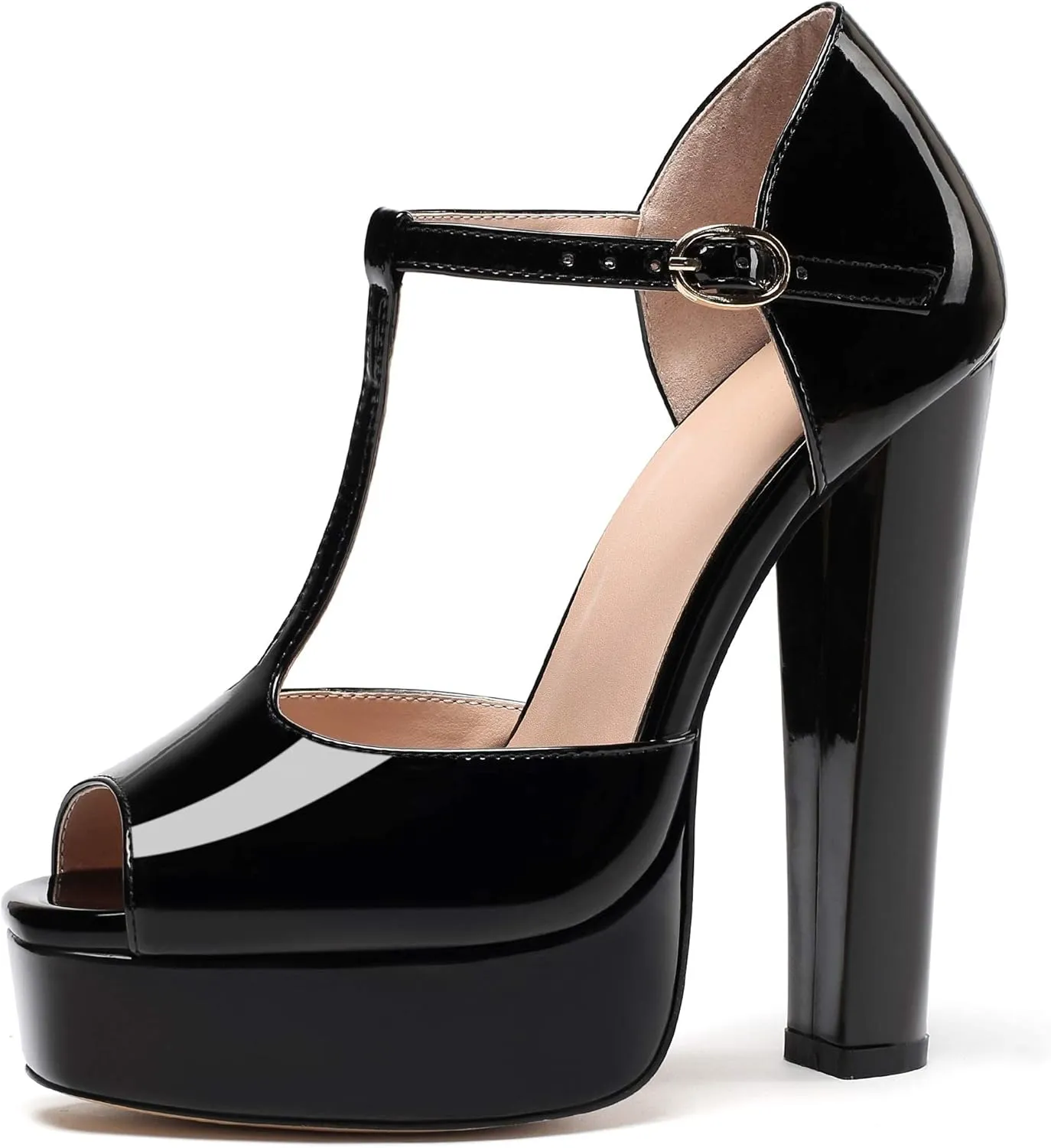 Mettesally Women's Platform Chunky High Heels T-strap Peep Toe Sandals Dress Fashion Office Shoes