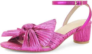 MICIFA Women's Bow Knot Heeled Sandals Open Toe High Block Ankle Strap Chunky Heels Bride Wedding Shoes