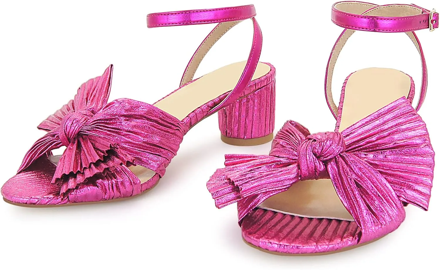 MICIFA Women's Bow Knot Heeled Sandals Open Toe High Block Ankle Strap Chunky Heels Bride Wedding Shoes
