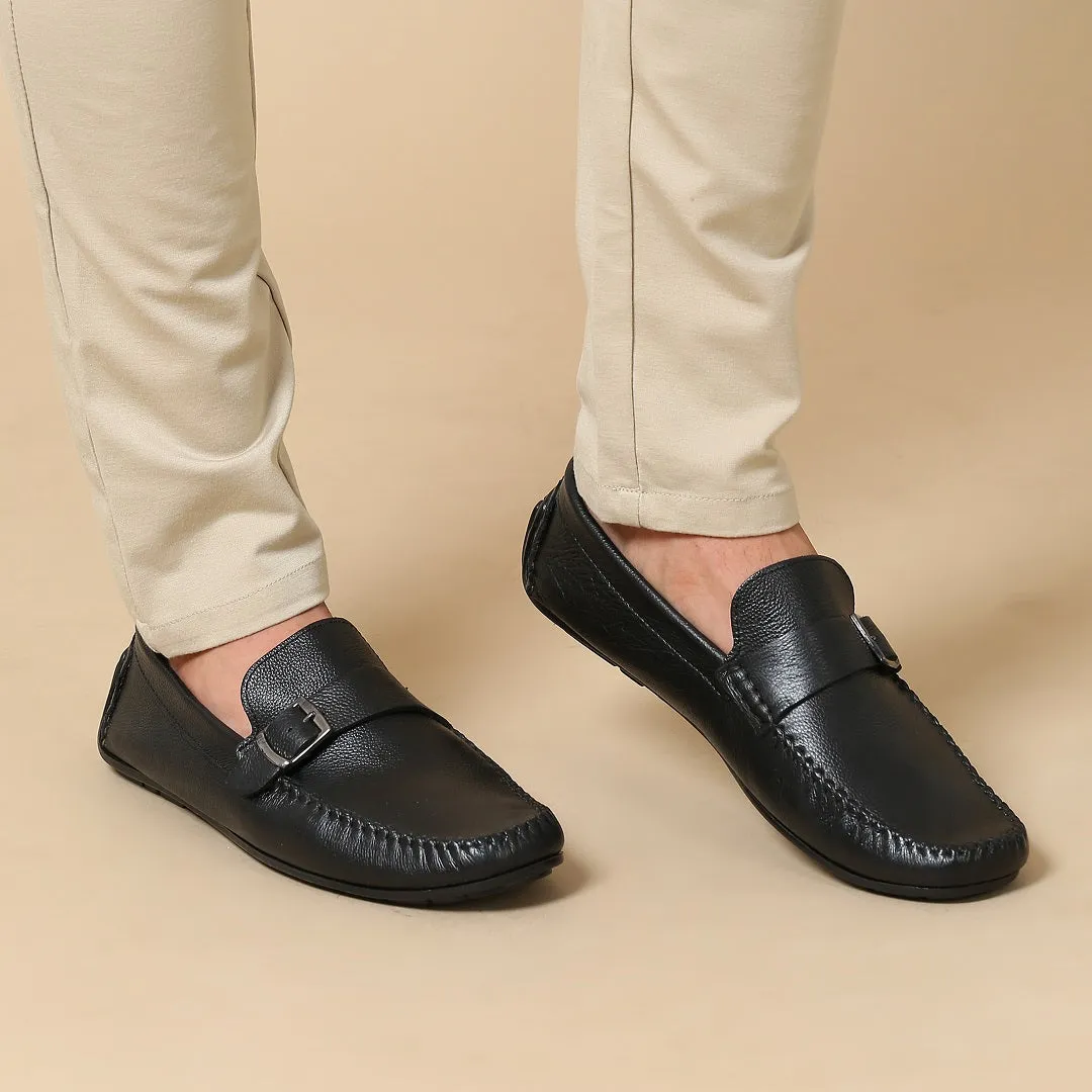 MILLED LEATHER SIDE BUCKLE LOAFER SHOES