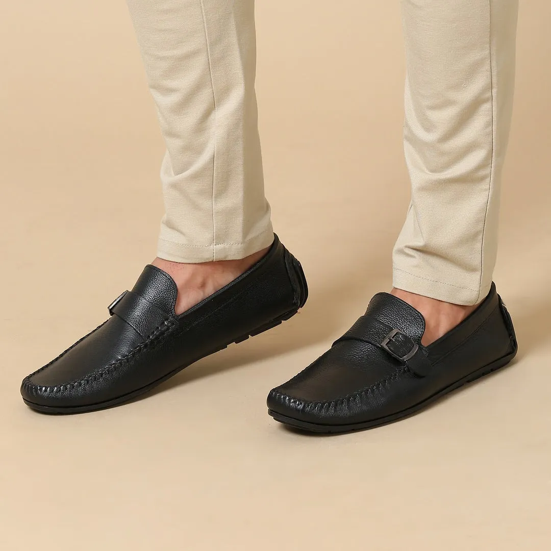 MILLED LEATHER SIDE BUCKLE LOAFER SHOES