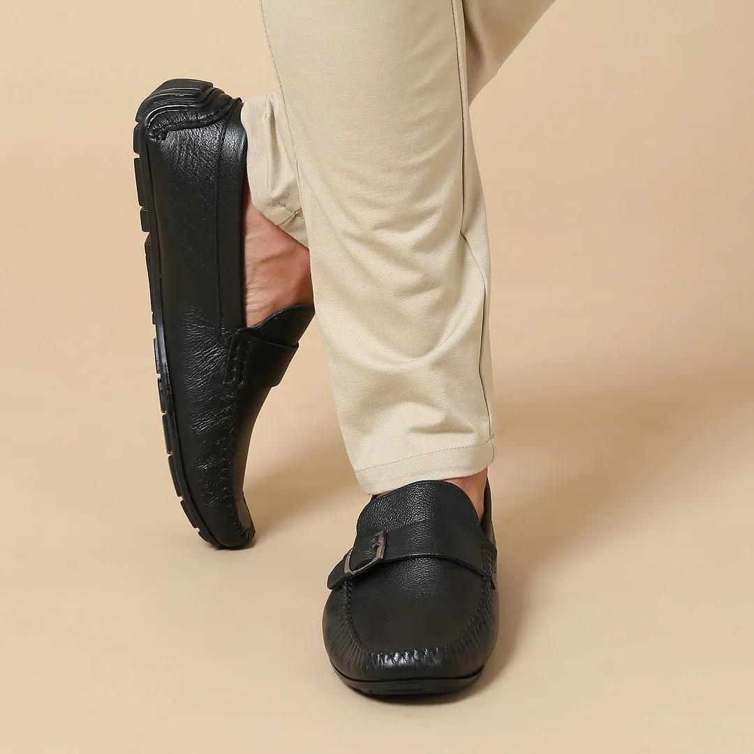 MILLED LEATHER SIDE BUCKLE LOAFER SHOES