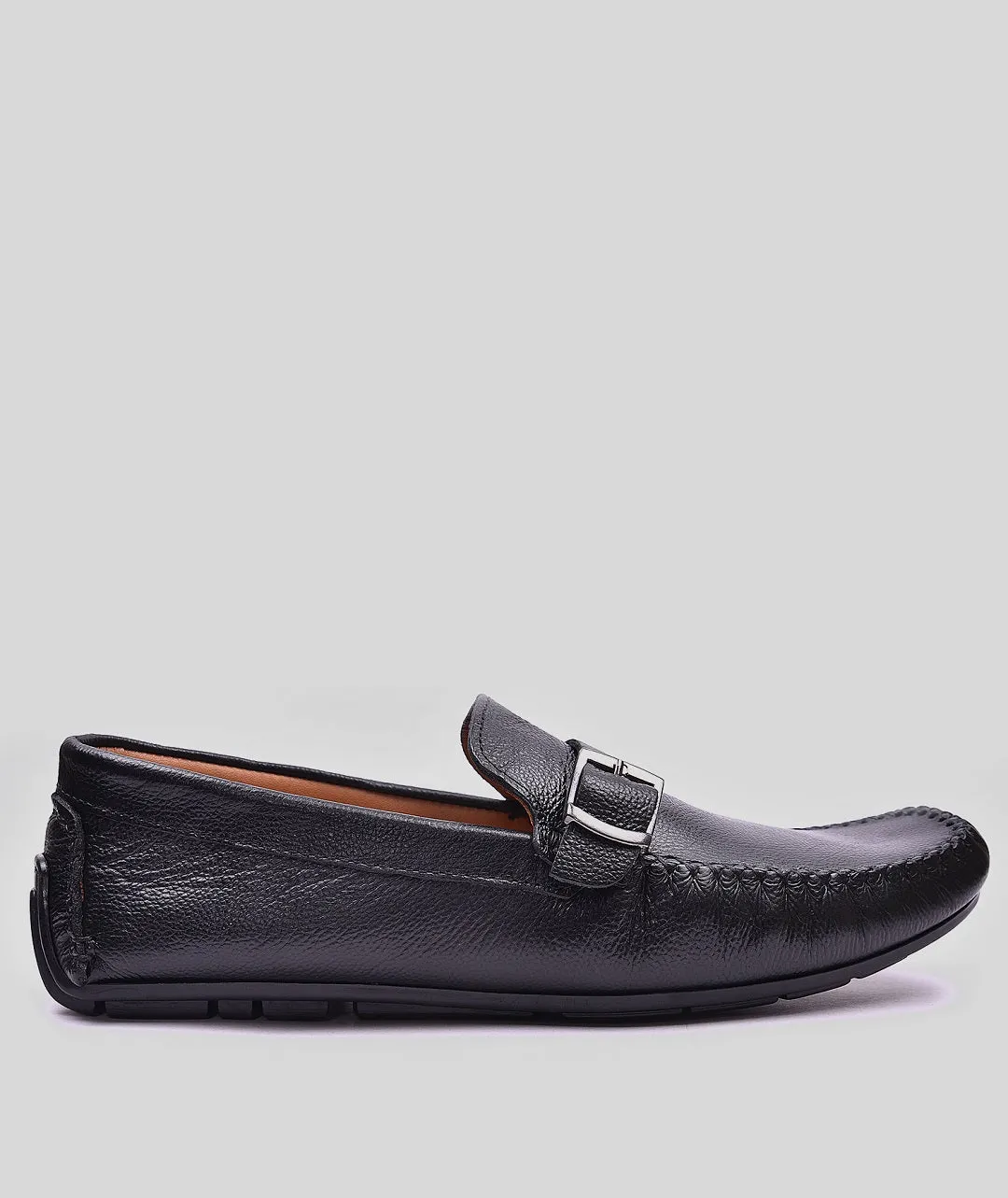MILLED LEATHER SIDE BUCKLE LOAFER SHOES